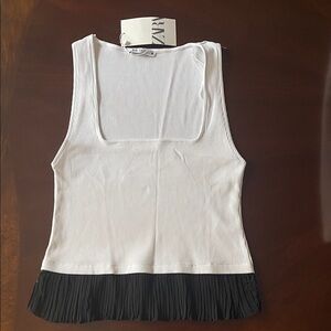Zara White Tank Top with Black Hem